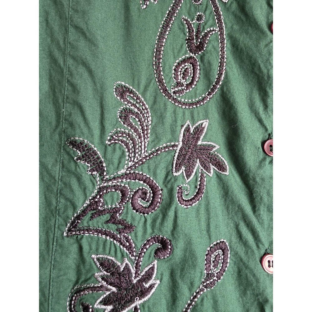 VTG Collections Etc. Womens Shirt L Floral Cotton Green Top Embroidery Applique - Picture 2 of 5